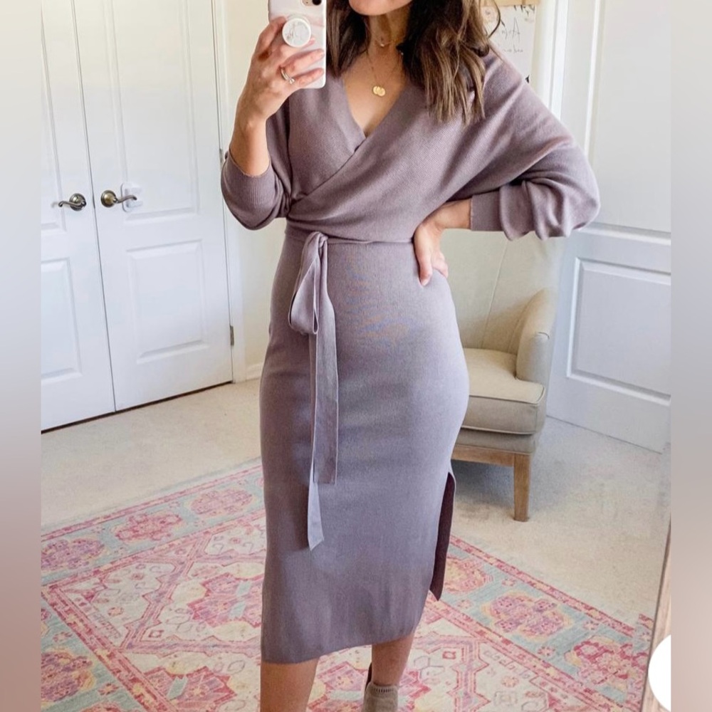 Sweater Wrap Dress (Lavender/grey)